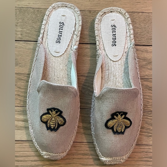 SOLUDOS Bees Cotton Woven Canvas Slip-On Espadrille Mule Flats / Sz 7.5 - Picture 2 of 10